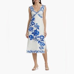 NWT Farm Rio Floral Cascade Wavy Linen Midi Dress - Anthropologie Size XL